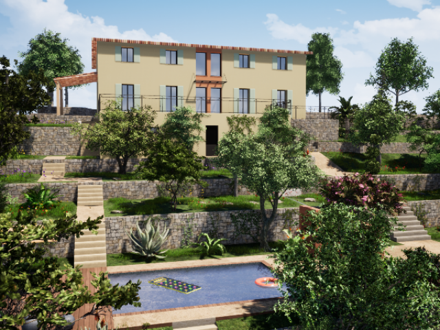 Modernisation de façade légère villa avec aménagement extérieur à Vallauris